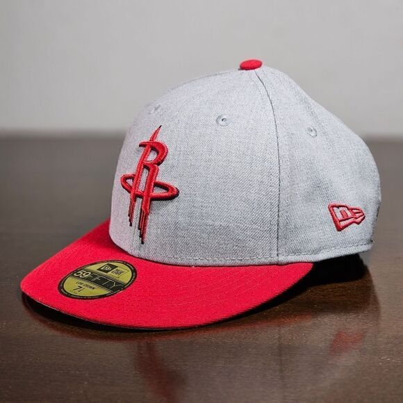 New Era Houston Rockets Hat Low Crown Grey Red Fitted 7 1/4 NBA Cap 59Fifty - Picture 2 of 13